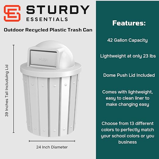 42 Gallon Slated Circle 100% Recycled Plastic Heavy Duty Outdoor Trash Can - Image 2