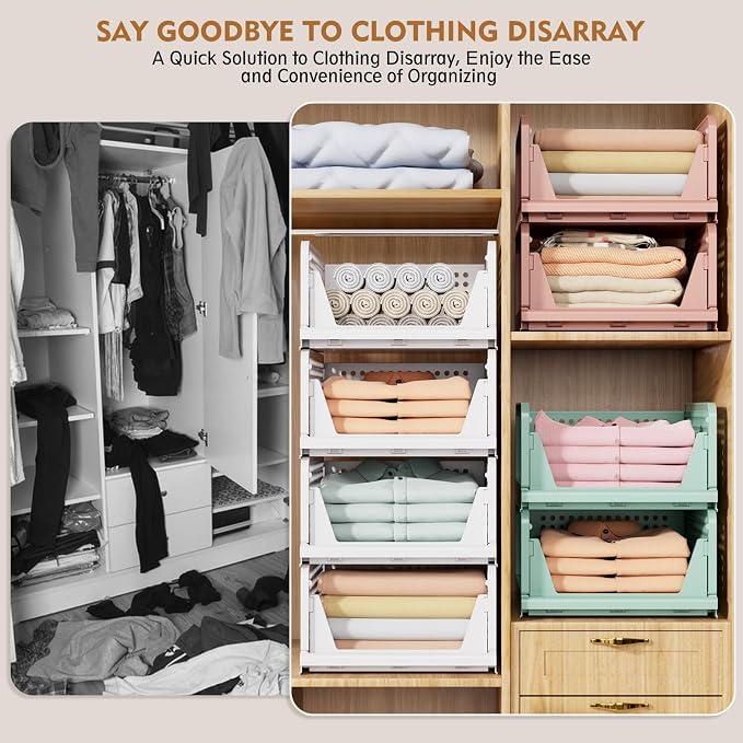 SNSLXH 5 Pack Stackable Closet Storage Basket, Space-Saving Clothes Storage - Image 8