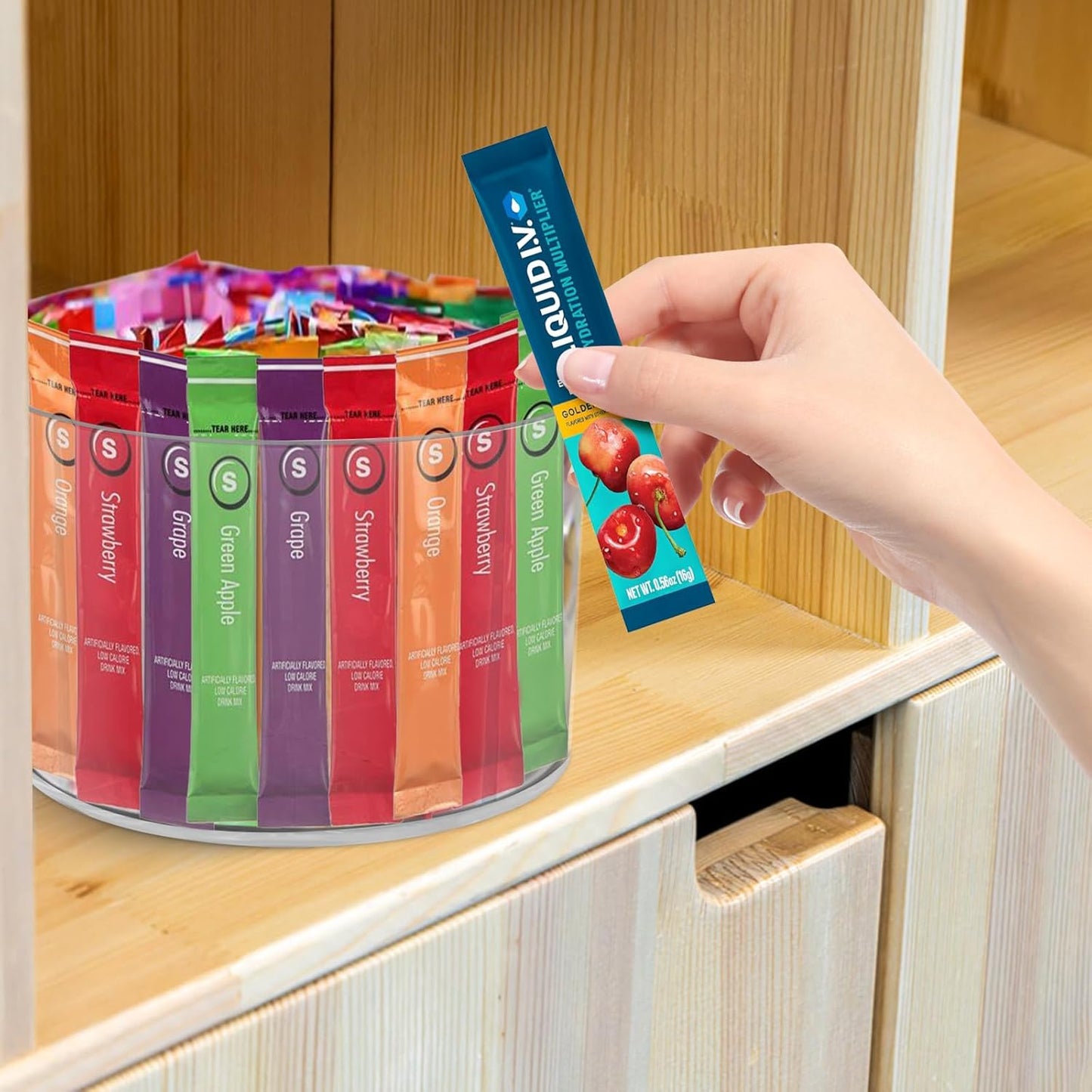 Drink Packet Organizer for Powdered Drink Mix,Powder Packet,Water Packet,Water Flavor Packet,Lazy Susan 360° Turntable Organizer for Drink Mix Necessities