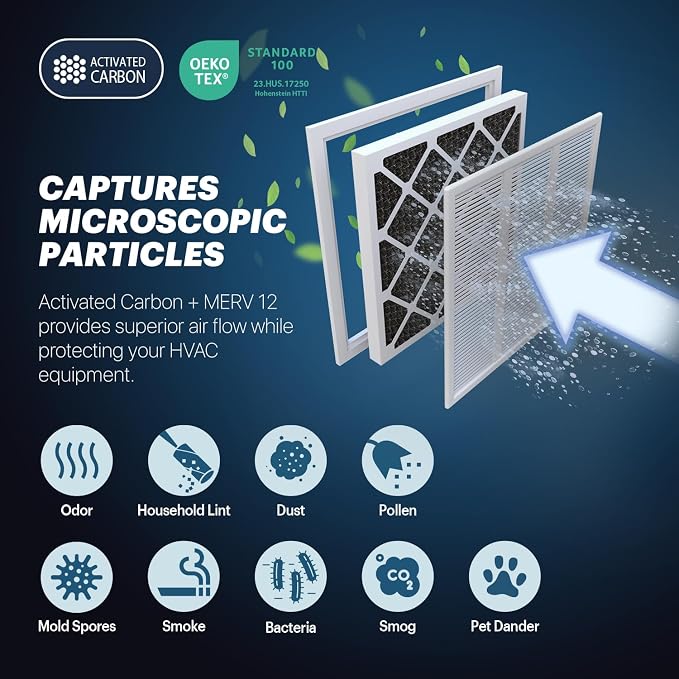 BNX TruFilter 16x25x1 MERV 12 Odor Defense AC Furnace Air Filter - Image 3
