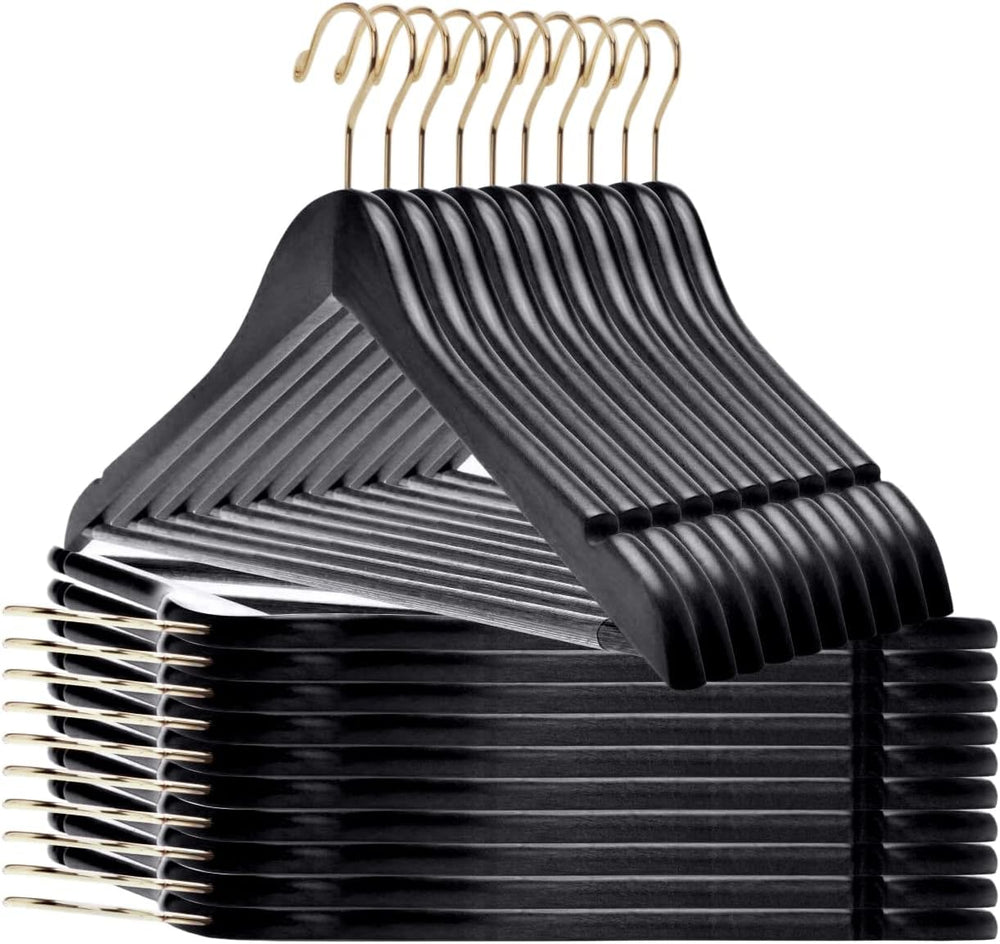 Quality Black Wooden Hangers - Slightly Curved Hanger Set of 30-Pack - Solid ...