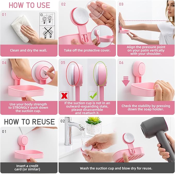 LEVERLOC Soap Dish Holder for Shower Suction Cup Wall Mounted Self Draining - Image 5