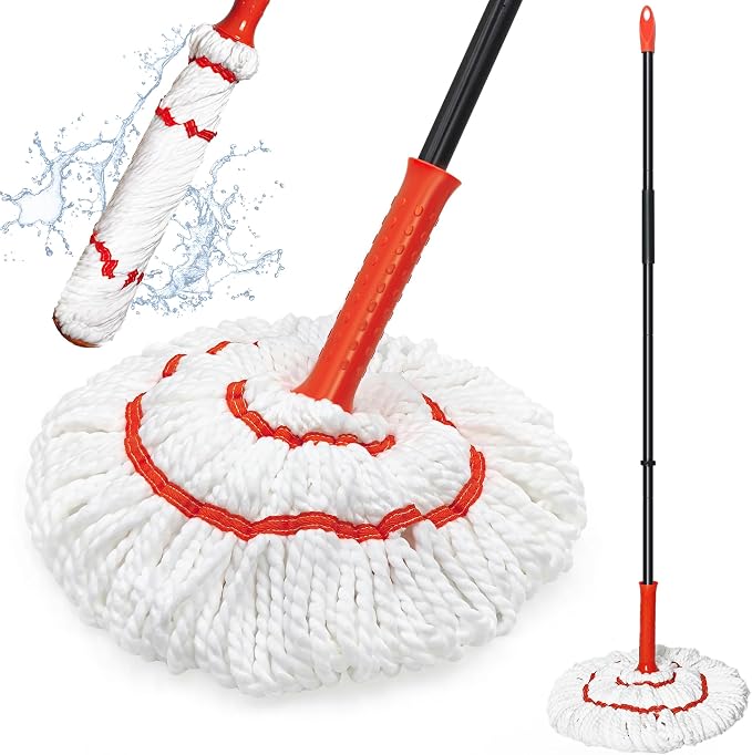 Self Wringing Twist Mop for Floor Cleaning, 57.5 inches Long Handle Cotton by TidyBliss