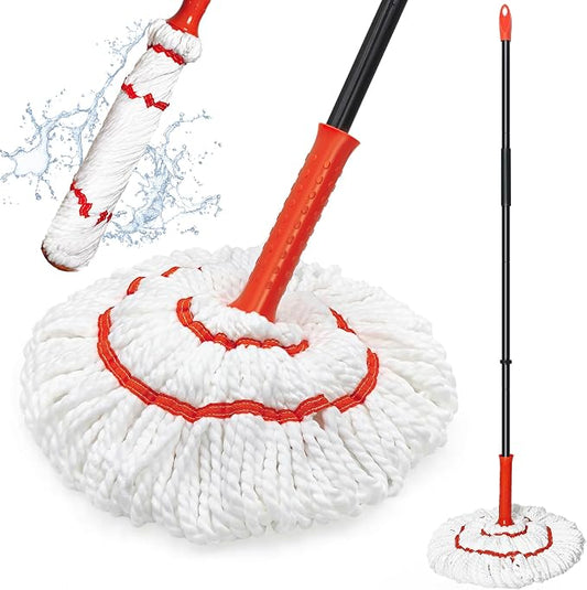 Self Wringing Twist Mop for Floor Cleaning, 57.5 inches Long Handle Cotton by TidyBliss