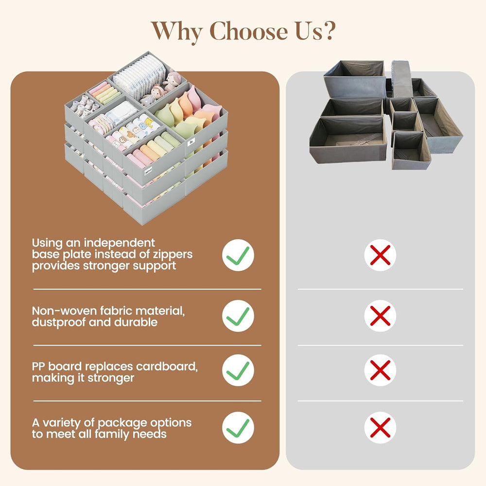 Drawer Organizer Storage for Clothes, Socks, 21 Pack, Grey