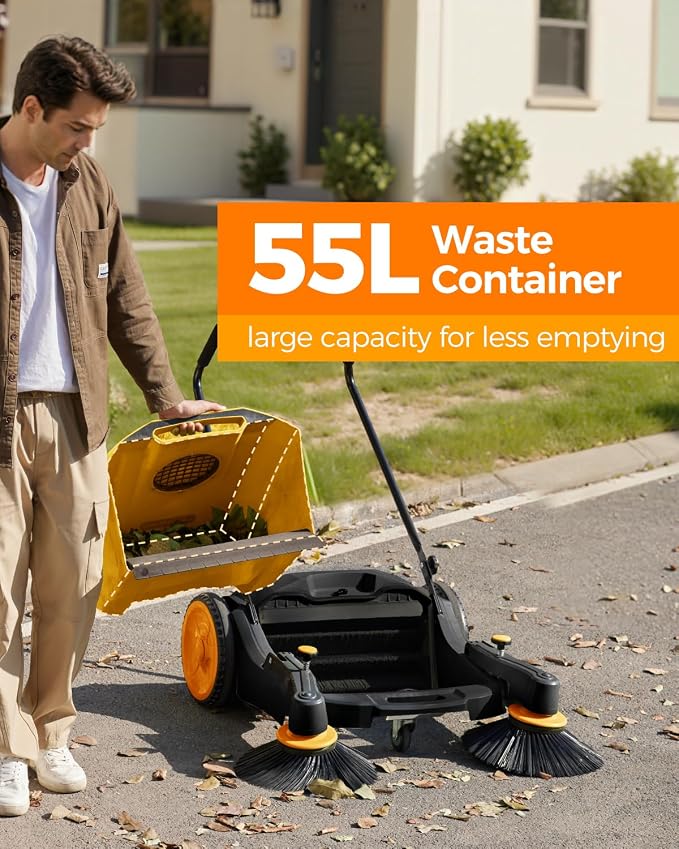 41" Industrial Walk-Behind Hand Push Floor Sweeper | Commercial 55L Large - Image 3
