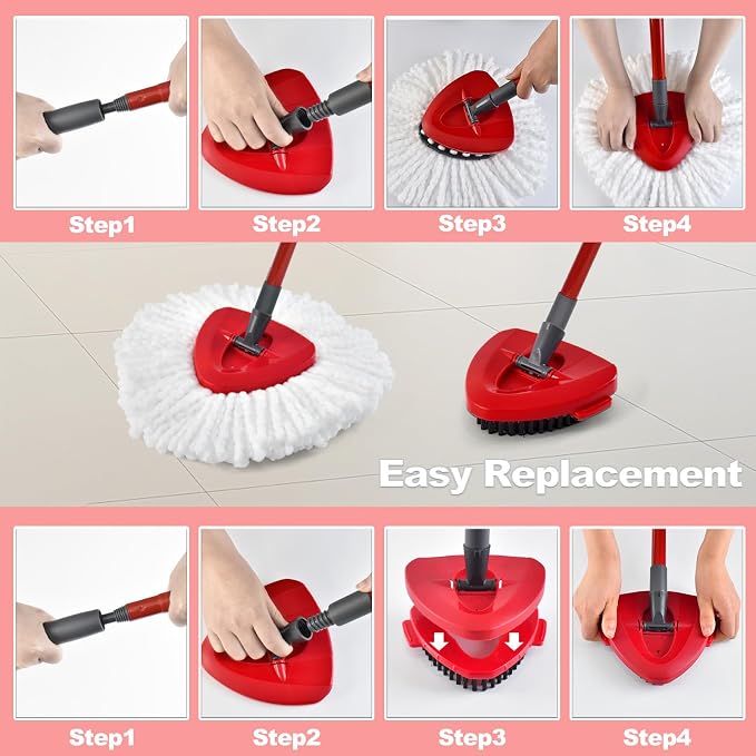 Spin Mop Heads Replacements for O Ceda EasyWring 1-Tank System, 3 Microfiber - Image 3