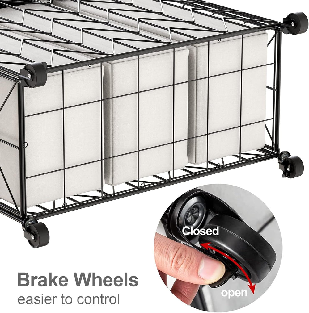 WOWLIVE Laundry Hamper 3 Section with Lid, 142L Laundry Basket with Wheels