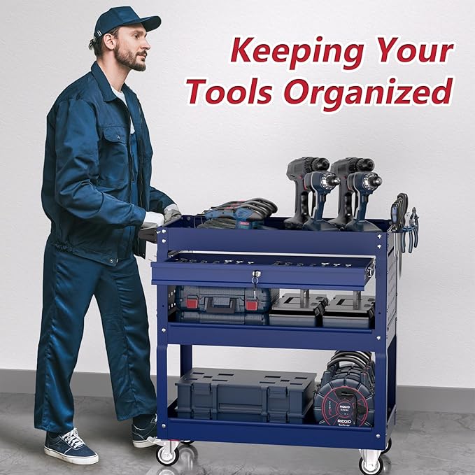 3 Tier Rolling Tool Cart on Wheels, Heavy Duty Service Cart Industrial Utility - Image 6