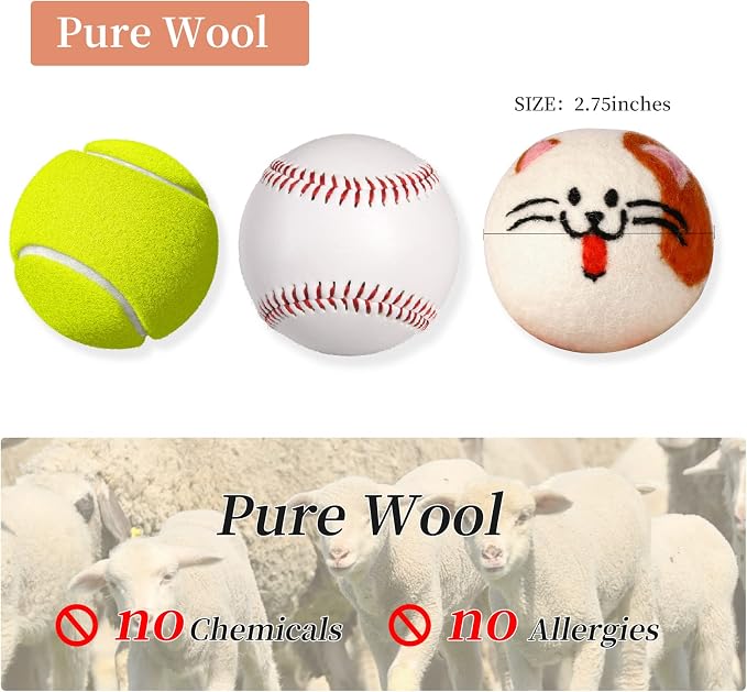 Wool Dryer Balls XL, Cute Cat Face Shape Handmade Dryer Balls Laundry Reusable - Image 7