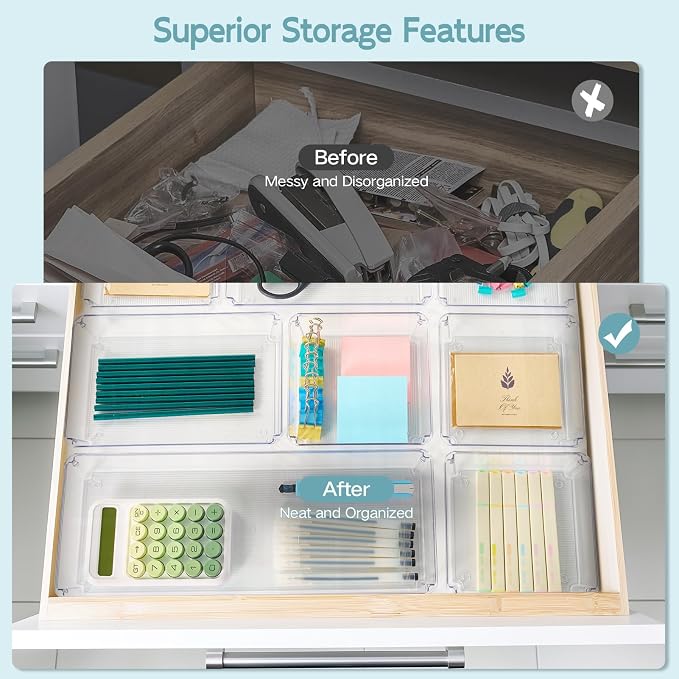 6 Pack Large Clear Plastic Drawer Organizer Trays, Desk Drawer Organizers and - Image 6