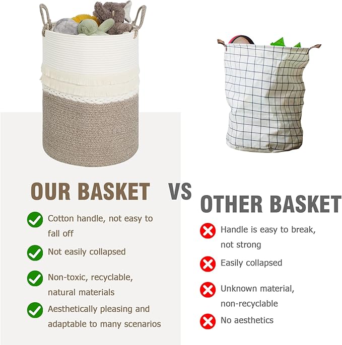 danpinera 79 L Large Laundry Basket, Tall Woven Cotton Storage Hamper - Image 3