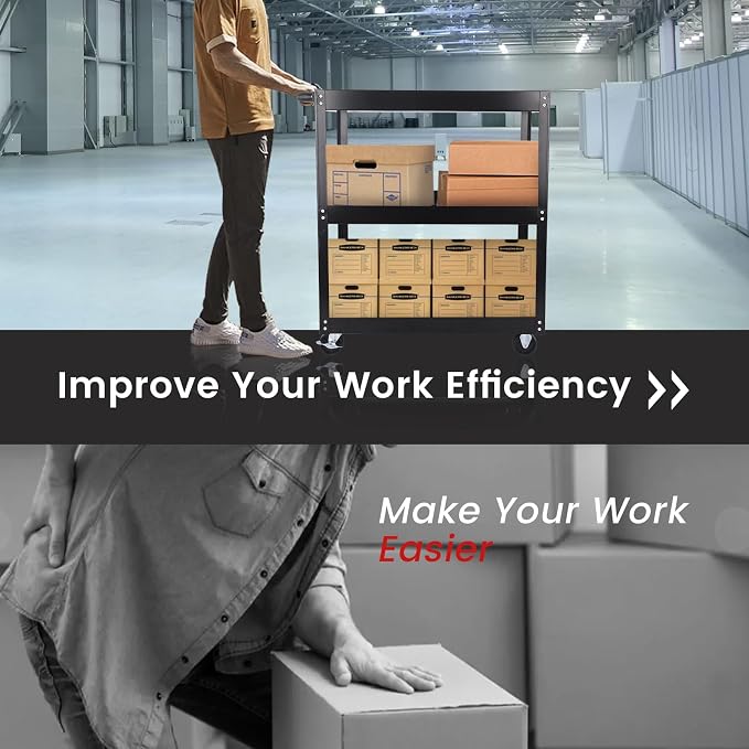 3-Tier Commercial Utility Cart, 3 Shelves Steel Service Tool Cart - Image 4