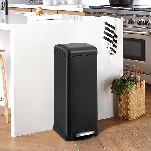 8 Gal/30L Slim Trash Can, Rectangular Step-On Stainless Steel Garbage Can - Image 7