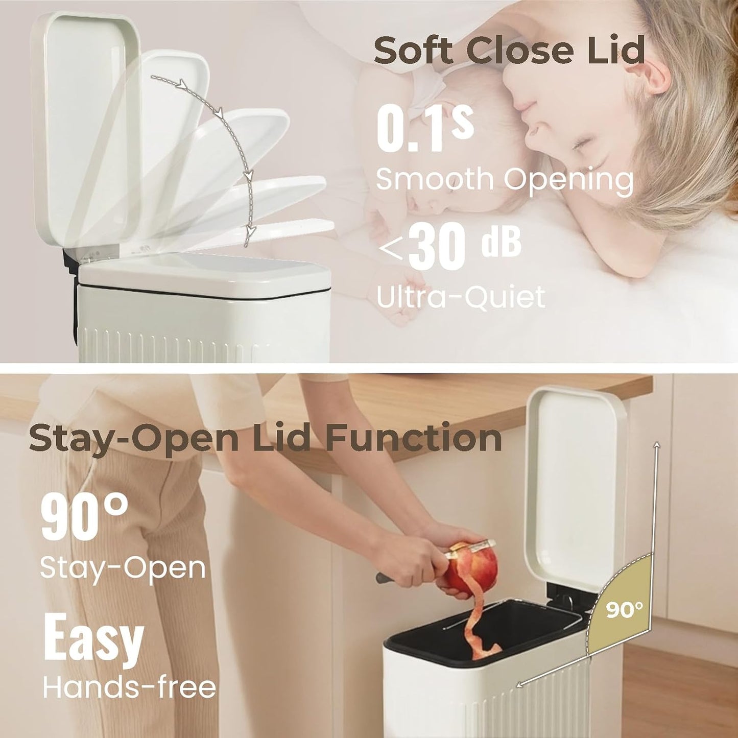 Slim Bathroom Trash Can with Lid 5.5-Inch Wide Fluted Creamy White | Ultra-Slim Bathroom Trash Can Fluted Stainless Steel Soft Close Lid Step Pedal 10L Outer 8L Removable Inner Bucket