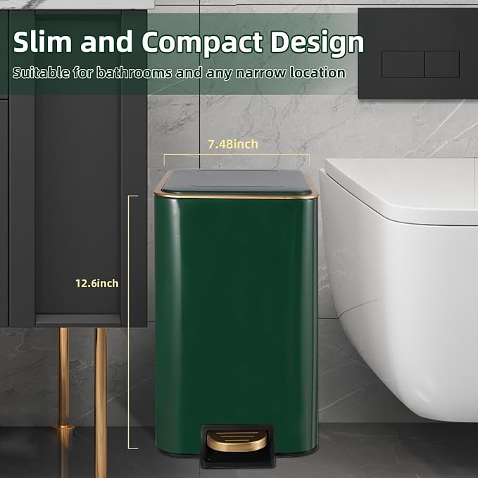 Small Bathroom Trash Can with Lid Soft Close, 1.8 Gallon Stainless Steel - Image 2