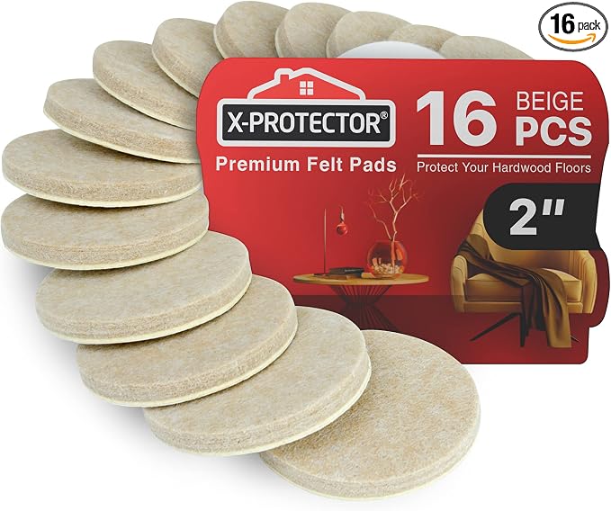 16 Heavy-Duty Felt Furniture Pads 2” 1/4” Thick X-Protector! Round Felt Pads by X-Protector