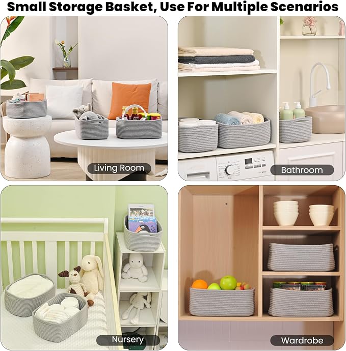 Small Grey Baskets for Organizing, Woven Baskets for Storage, Small Organizer - Image 5