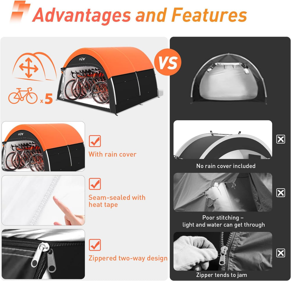 Upgraded Bike Tent with Rain Cover, Outdoor Storage Shed for 6-10 Bikes