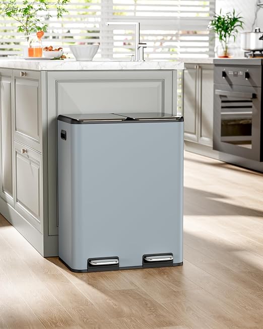 16 Gal Dual Trash Can, Stainless Steel Kitchen Garbage Bin, Recycle Dustbin - Image 7