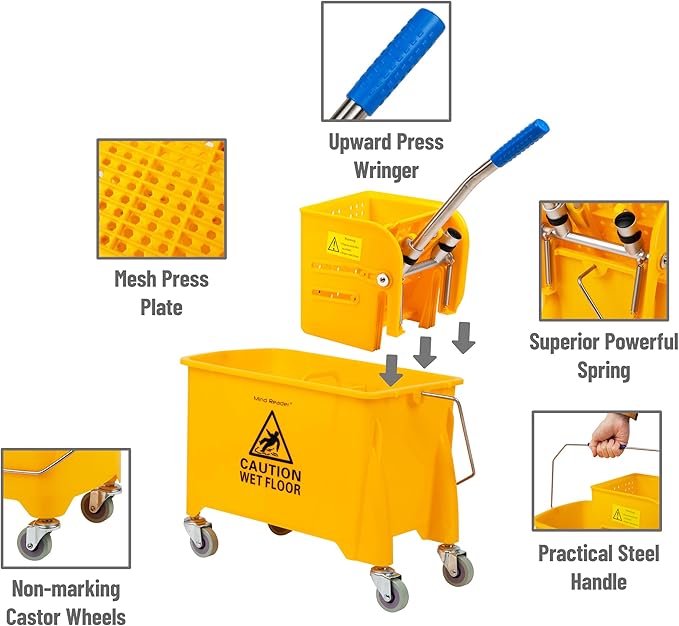 Mind Reader Mop Bucket with Wringer, 22 Qt, Floor Cleaning, 16.25"L x 10.75"W x - Image 6