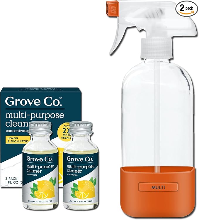 Grove Co. Multi Purpose Cleaner, Refill Concentrate + Glass Spray Bottle by GroveCo