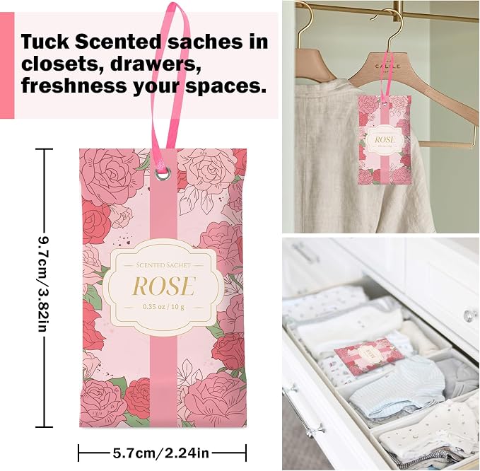 SCENTORINI Scented Sachets for Drawers and Closets, Rose Scent 14 Pack - Image 3