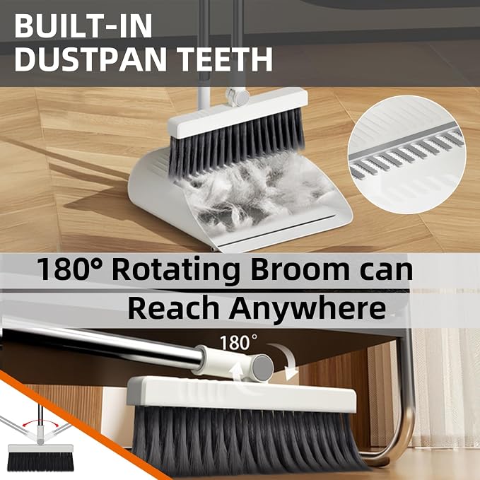 Upgrade Broom with Dustpan Combo Set, Broom and Dustpan Set with Adjustable - Image 2