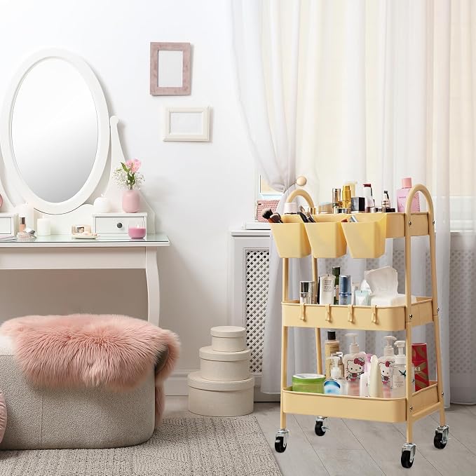 danpinera 3-Tier Rolling Cart, Metal Rolling Storage Cart - Image 4