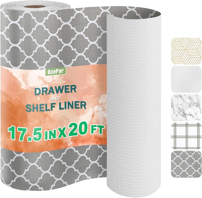 OcePor Non-Adhesive Drawer and Shelf Liner 17.5IN x 20FT，Non Slip Cabinet and by OcePor