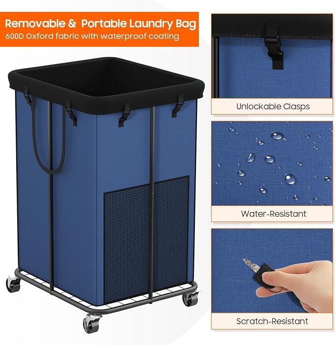 150L Laundry Hamper with Wheels, Rolling Laundry Basket with Metal Frame and - Image 5