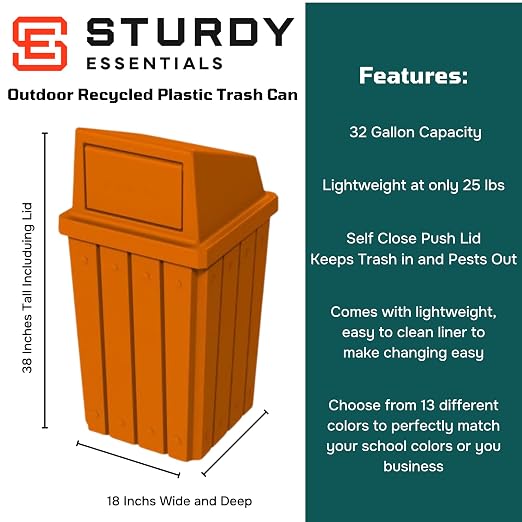 32 Gallon Square Slatted 100% Recycled Plastic Heavy-Duty Commercial Outdoor or - Image 2