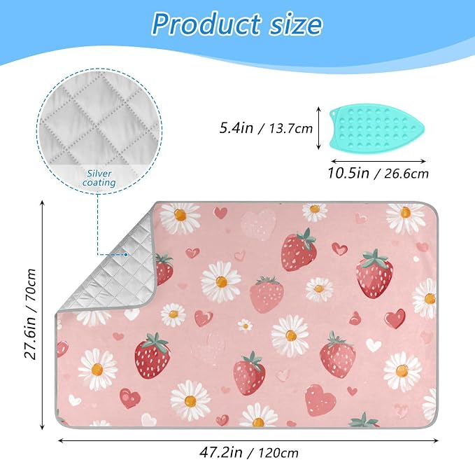 Pink Floral Strawberry Hearts Ironing Mat - Image 2