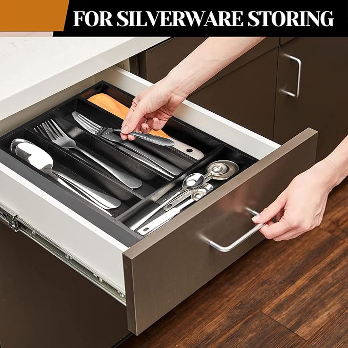 Small Kitchen Utensil Organizer Wooden Cutlery Tray Narrow Wood Silverware - Image 2