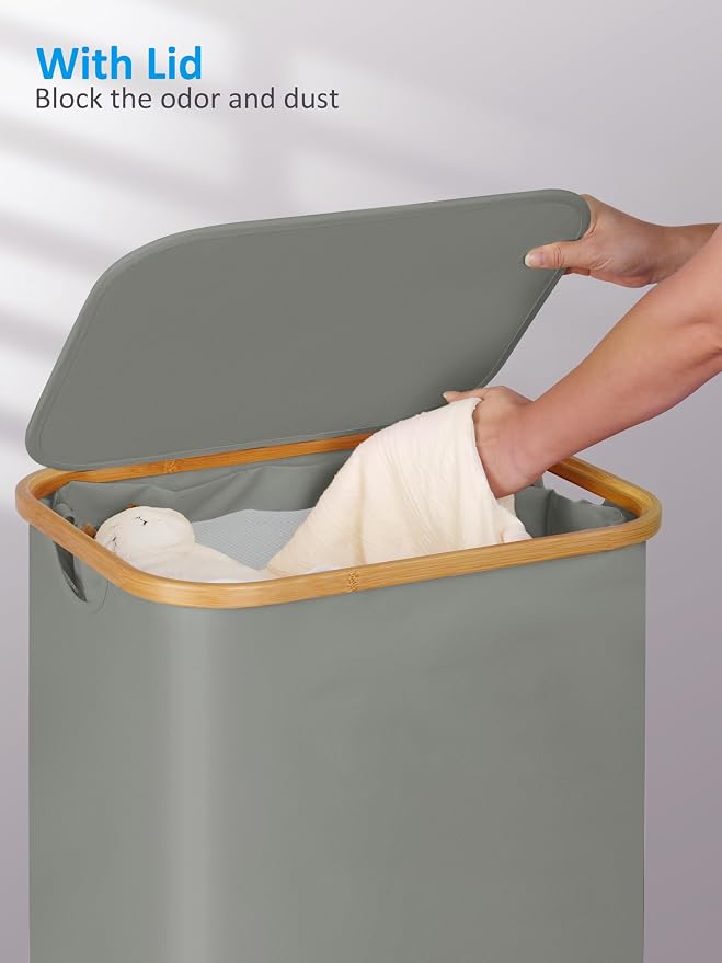 efluky Laundry Basket with Wheels, Tall Rolling Laundry Hamper with Lid and - Image 4