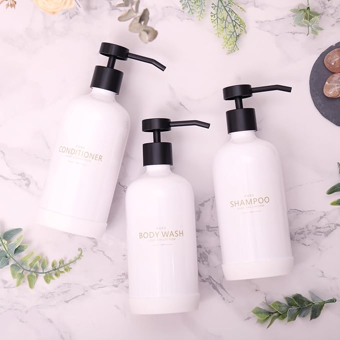 Shampoo and Conditioner Dispenser Set of 3, Refillable 21oz Shampoo Bottles - Image 2