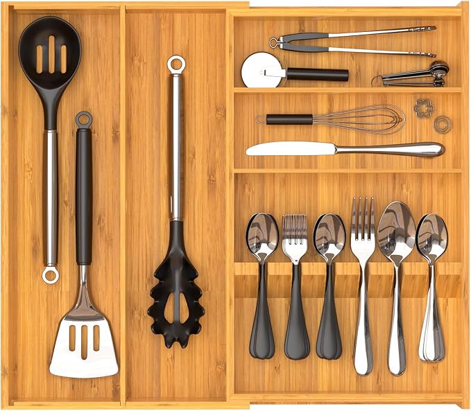 Yofidra Pure Bamboo Silverware Drawer Organizer: 16.9x18.9 Expandable Large by Yofidra