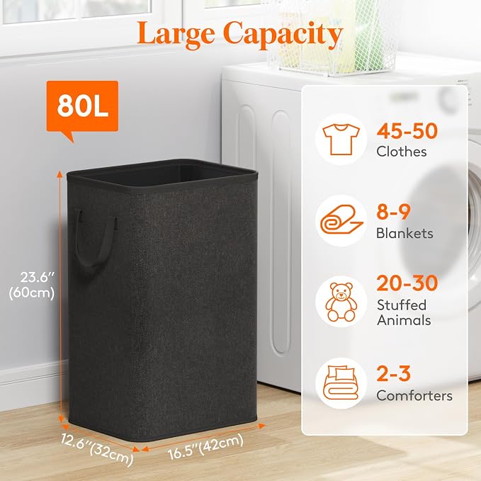 Lifewit 80L Large Tall Laundry Hamper, Collapsible Laundry Basket - Image 2