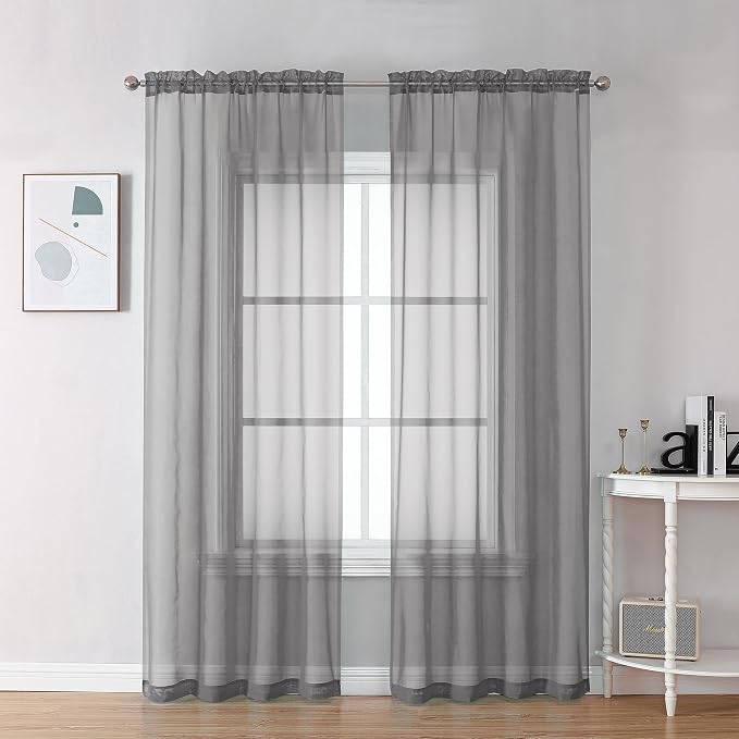 Chyhomenyc Sheer Charcoal Grey Curtains 90 inches Long 2 Panels, Light by Chyhomenyc
