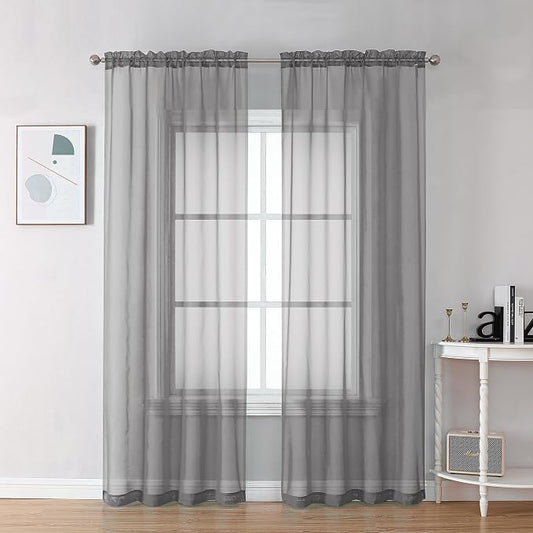 Chyhomenyc Sheer Charcoal Grey Curtains 90 inches Long 2 Panels, Light by Chyhomenyc