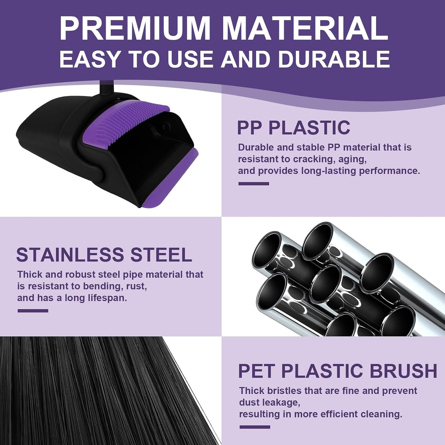 Broom and Dustpan Combo Set, 51" Long Handle Broom with Squeegee | Wet & Dry Cleaning for Pet Areas, Built-in Comb Dustpan, Foldable Space-Saving Storage, Multi-Surface Floor Cleaning