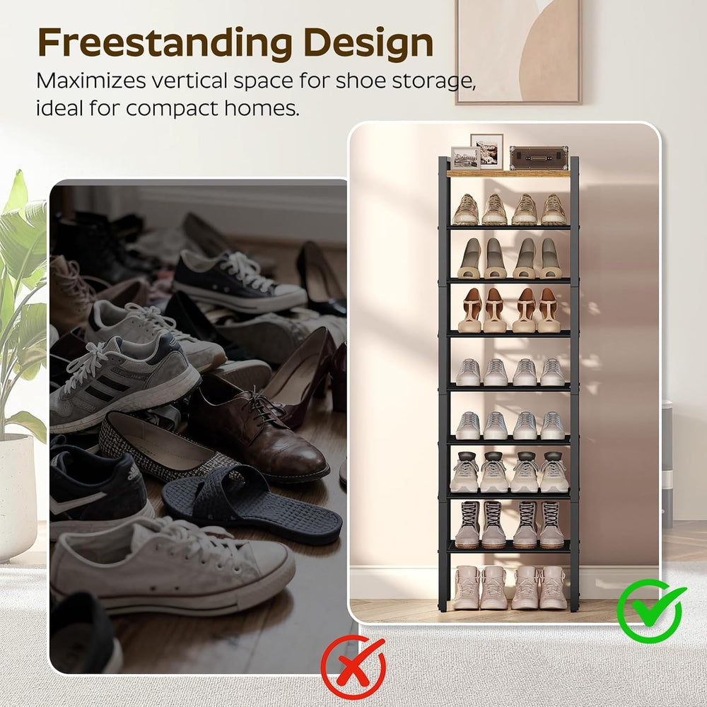 YATINEY 8-Tier Narrow Shoe Rack, Tall Shoe Rack for 8-16 Pairs, Slim Shoe Sto...