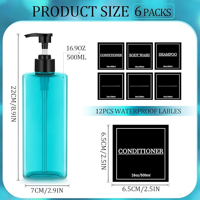 Tanlade 6 Pieces Shampoo and Conditioner Dispenser Bottles 16oz Modern Shower - Image 2