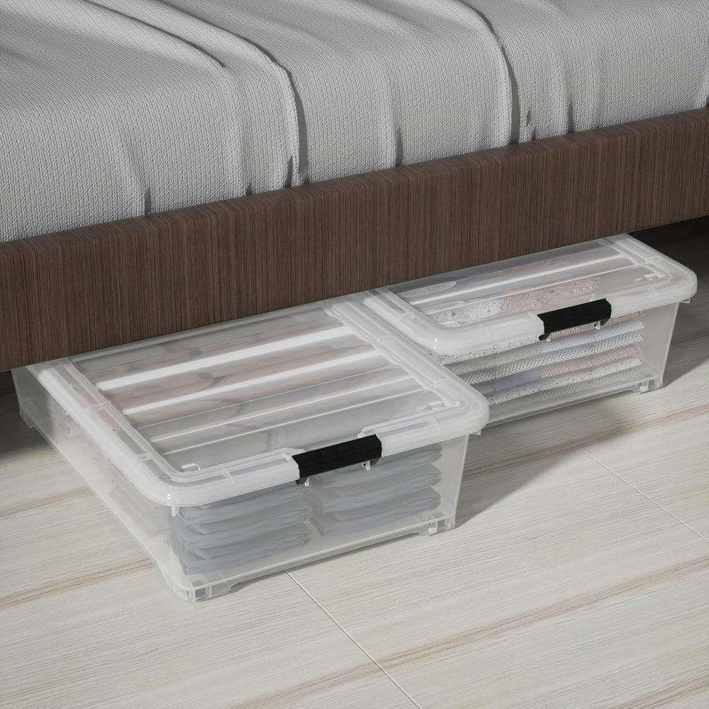50 L Large 3 Packs Clear Plastic Under Bed Storage Container with Lid and Whe...