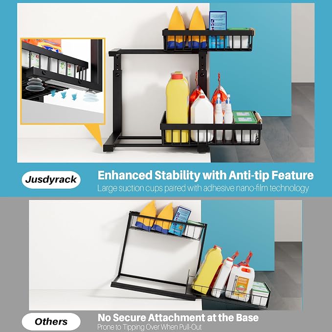 1 Packs 2 Tier Under Sink Organizers, Sliding Pull Out Cabinet Organizer - Image 4