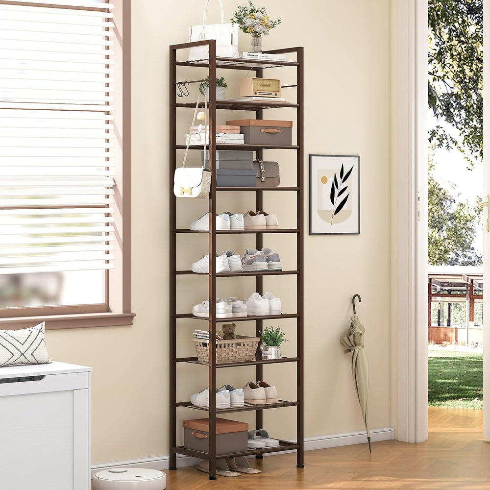 usikey 10 Tiers Narrow Shoe Rack 20-30 Pairs, Sturdy Metal Tall Shoe Rack She...