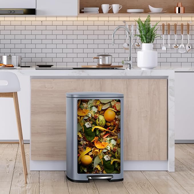 8 Gal Kitchen Trash Can, 30L Recycling or Garbage Bin, Brushed Stainless Steel - Image 7