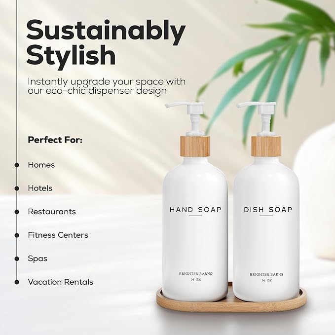 White Glass Hand and Dish Soap Dispenser Set by Brighter Barns - Image 2