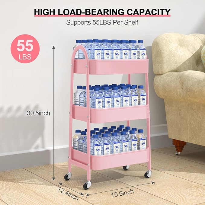 EAGMAK 3 Tier Utility Rolling Cart, Metal Storage Cart - Image 6