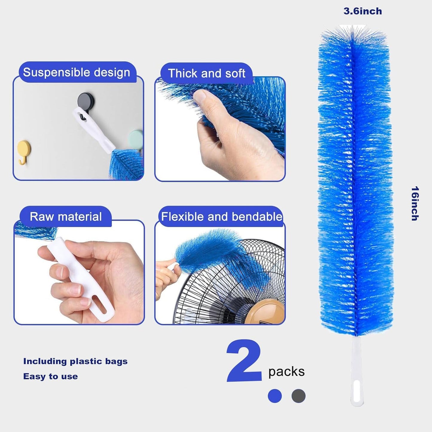Fan Cleaner Brush，Fan Brush Cobweb Duster Microfiber Duster Ideal for Ceiling Duster, Household Duster Curtains，Fan Cleaner for Box Fan（2PCS）